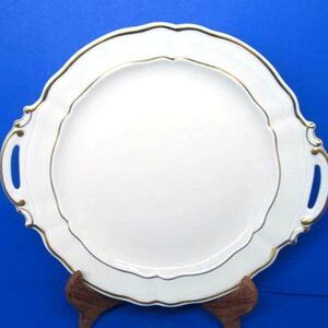 Bernardaud Limoges France LOUIS XV Regence Cream Gold Trim Handled Cake Plate